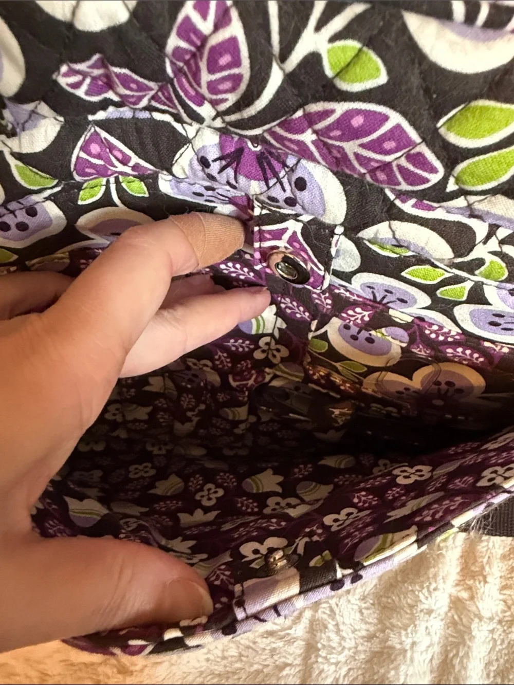 Vera Bradley Plum Crazy Quilted Floral Laptop Travel Bag Purple Green Messenger